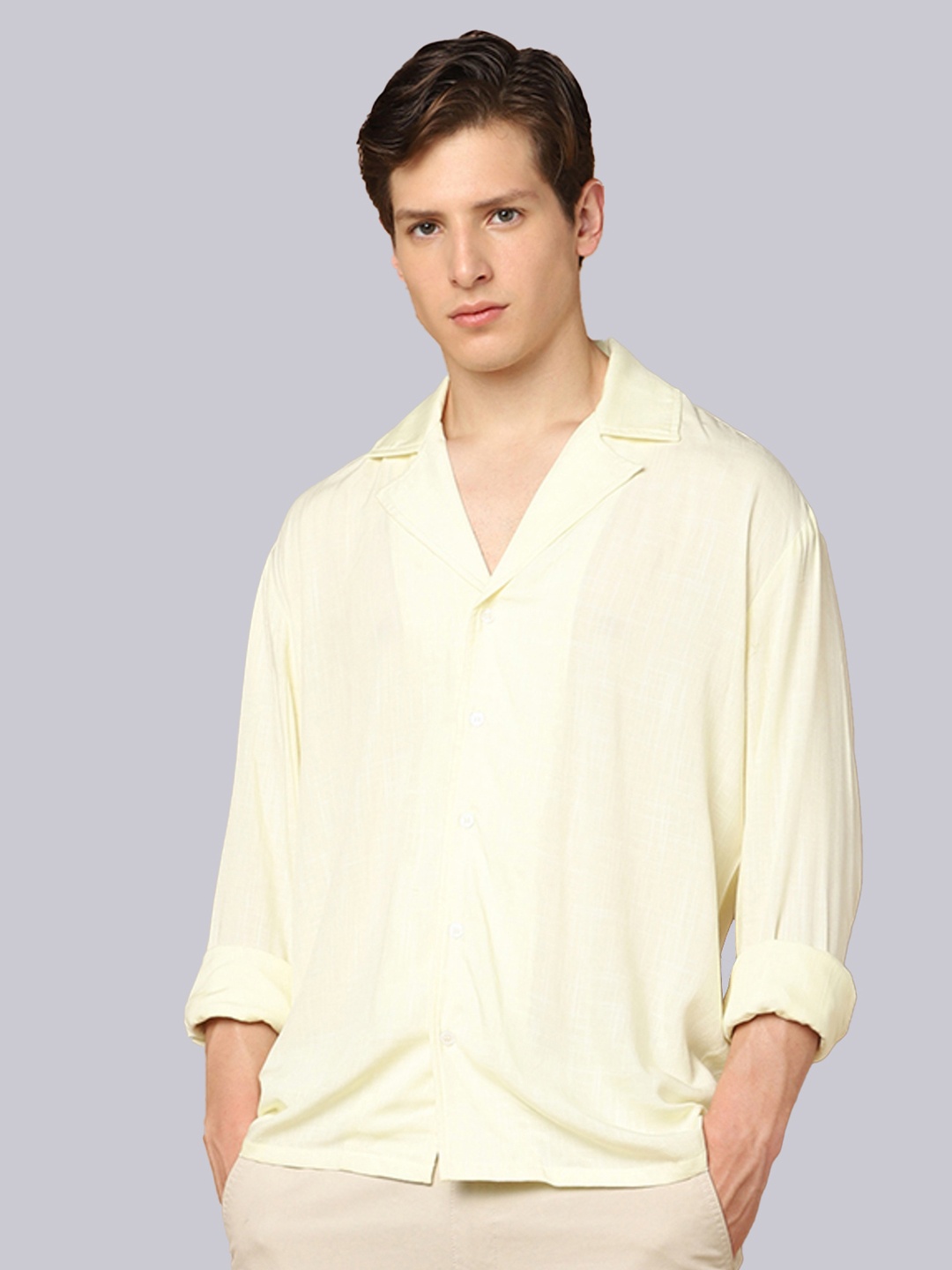 

SHABERRY Men Yellow Classic Casual Shirt