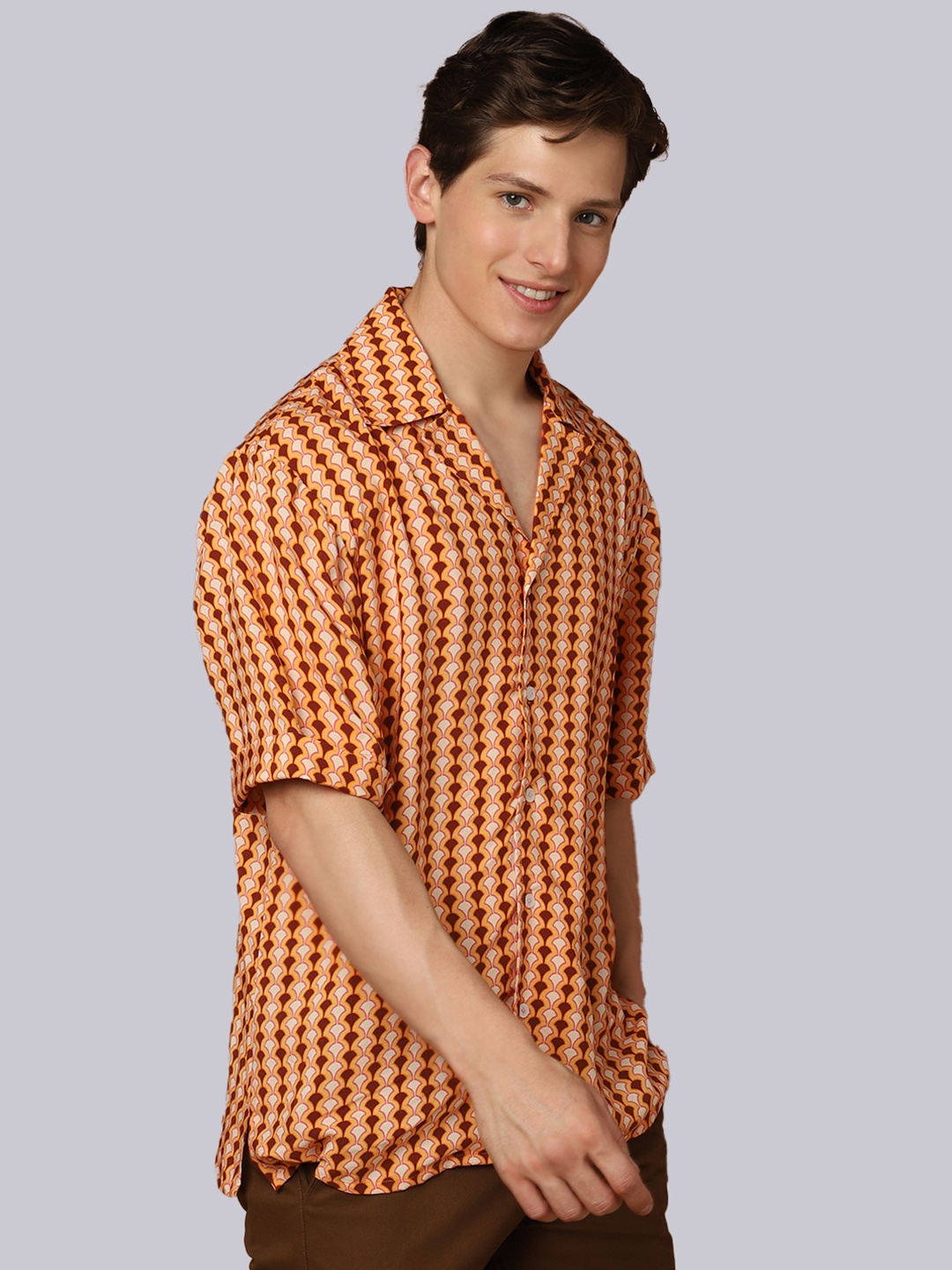 

SHABERRY Men Orange Contemporary Gingham Checks Checked Casual Shirt