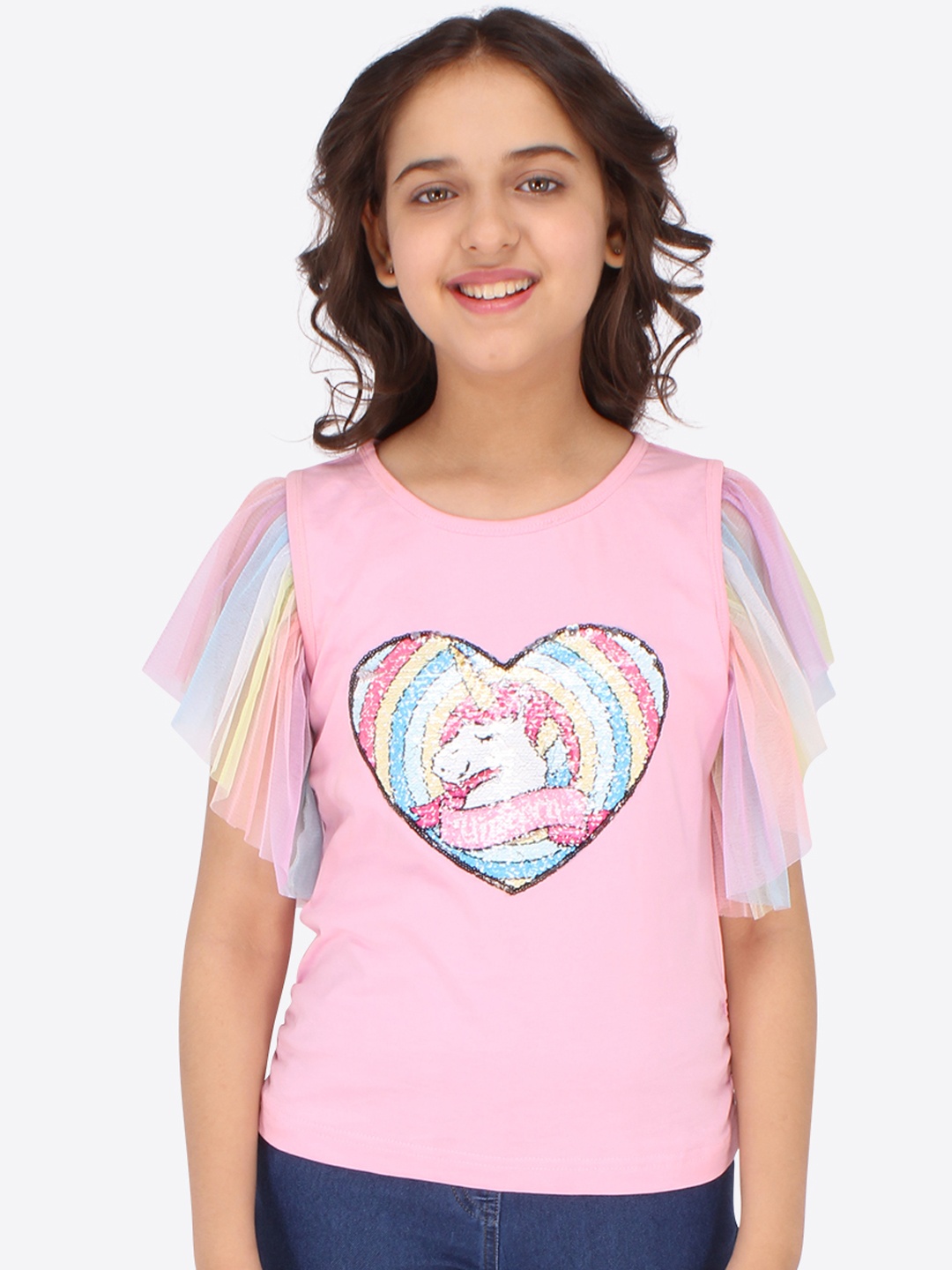 

CUTECUMBER Pink & shampoo Print Applique Top
