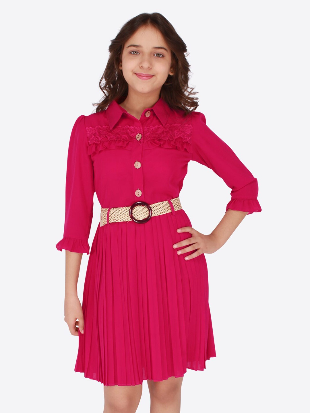 

CUTECUMBER Girls Fuchsia Georgette Fit & Flare Dress