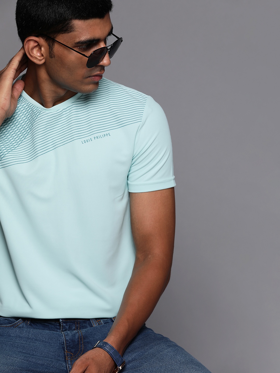 

Louis Philippe Ath Work Men Blue Striped Slim Fit T-shirt