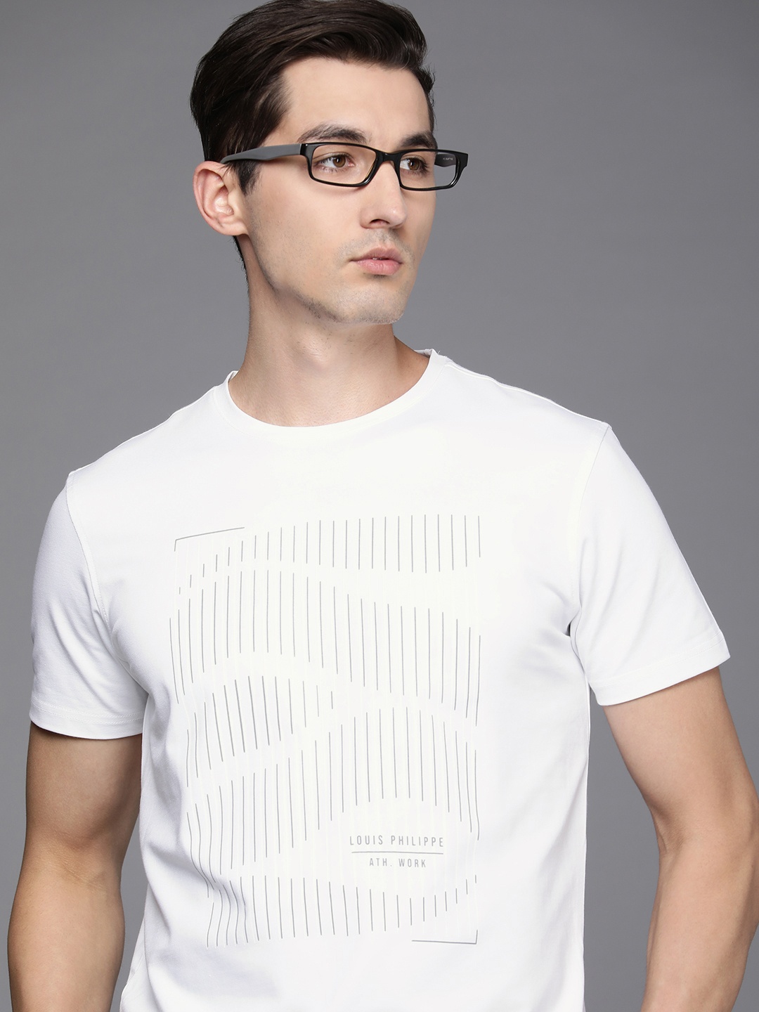 

Louis Philippe Ath Work Men White Printed Applique Slim Fit Casual T-shirt