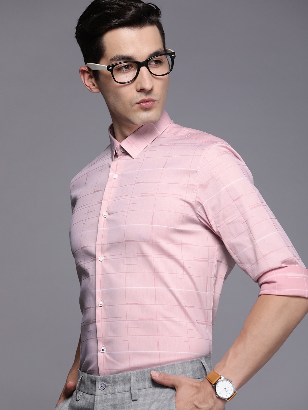 

Louis Philippe Ath Work Men Pink Super Slim Fit Checked Semiformal Shirt