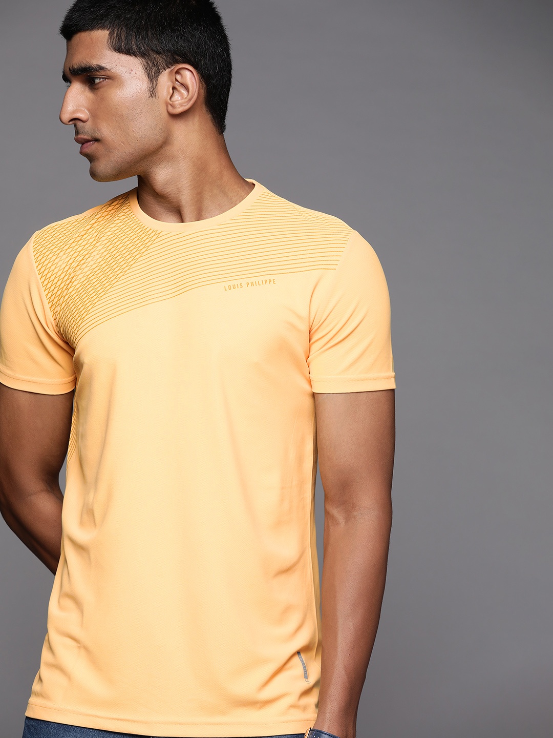

Louis Philippe Ath Work Men Yellow Striped Slim Fit T-shirt