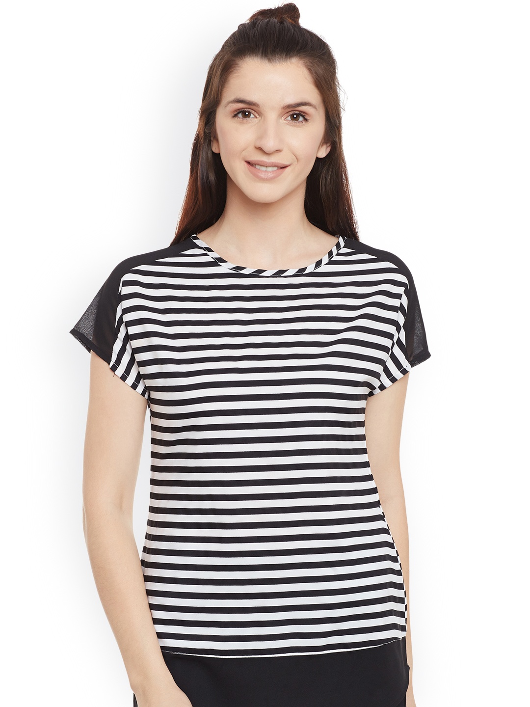 

Belle Fille Women Black & White Striped Top