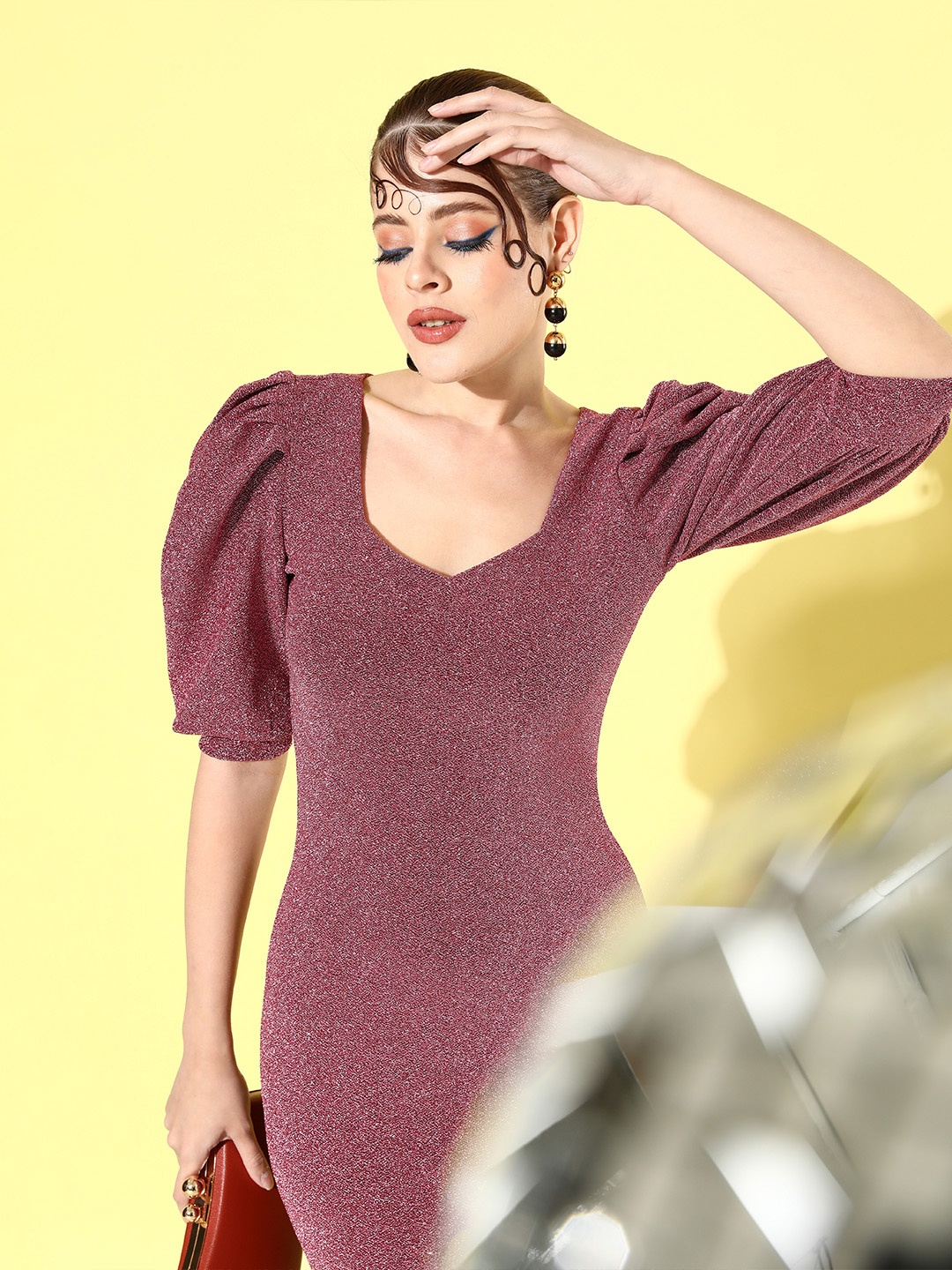 

DressBerry Glam Burgundy Sheen Bodycon Dress