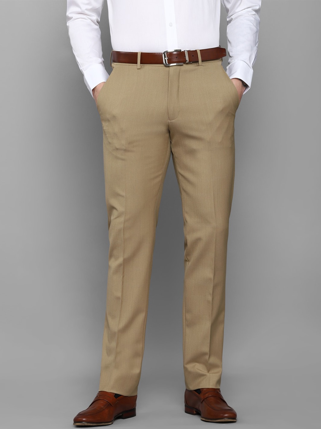 

Louis Philippe Men Khaki Textured Slim Fit Trousers