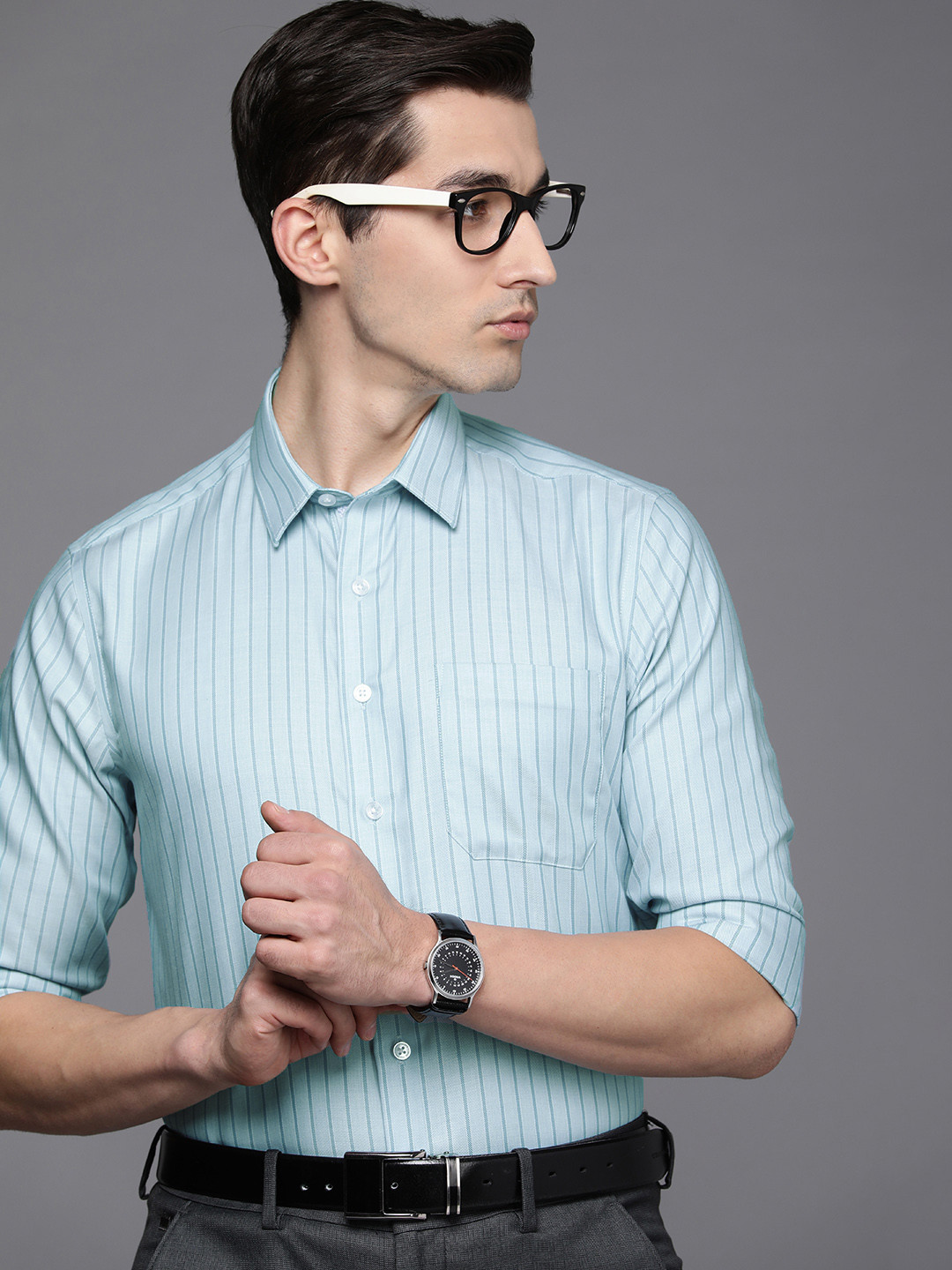 

Louis Philippe Blue Striped Slim Fit Pure Cotton Formal Shirt