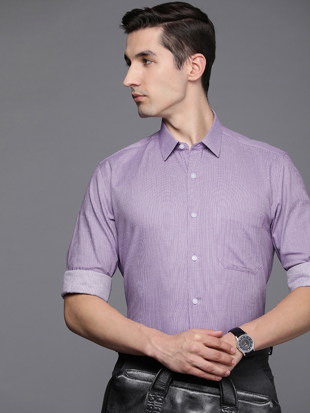 

Louis Philippe Men Purple Self-Design Slim Fit Pure Cotton Formal Shirt