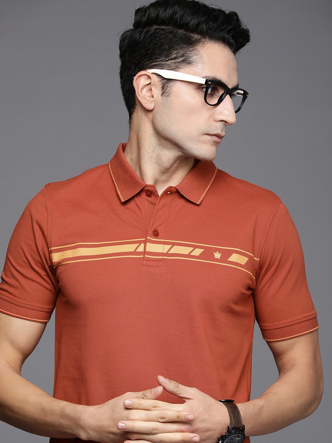 

Louis Philippe Men Rust Polo Collar T-shirt