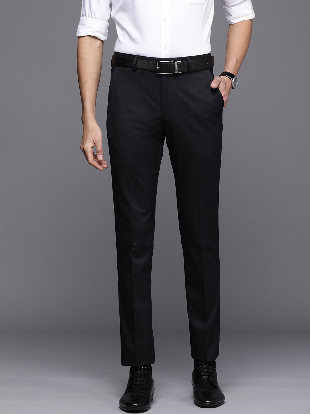 

Louis Philippe Men Navy Blue Super Slim Fit Trousers