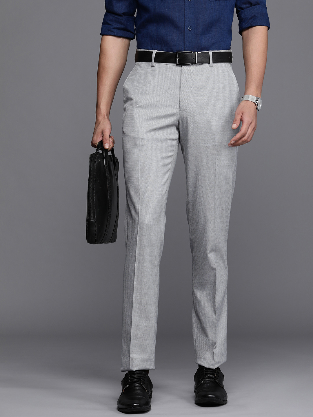 

Louis Philippe Men Textured Slim Fit Formal Trousers, Grey