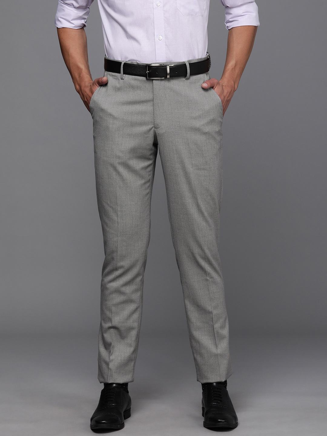 

Louis Philippe Men Grey Solid Slim Fit Formal Trousers