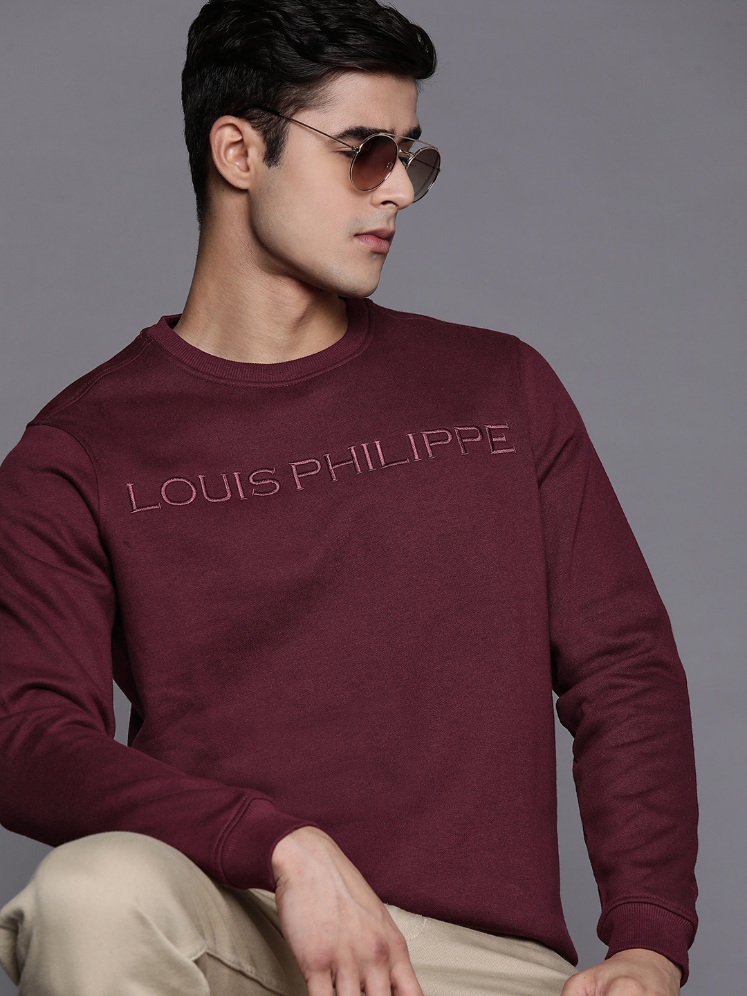 

Louis Philippe Men Burgundy Embroidered Sweatshirt