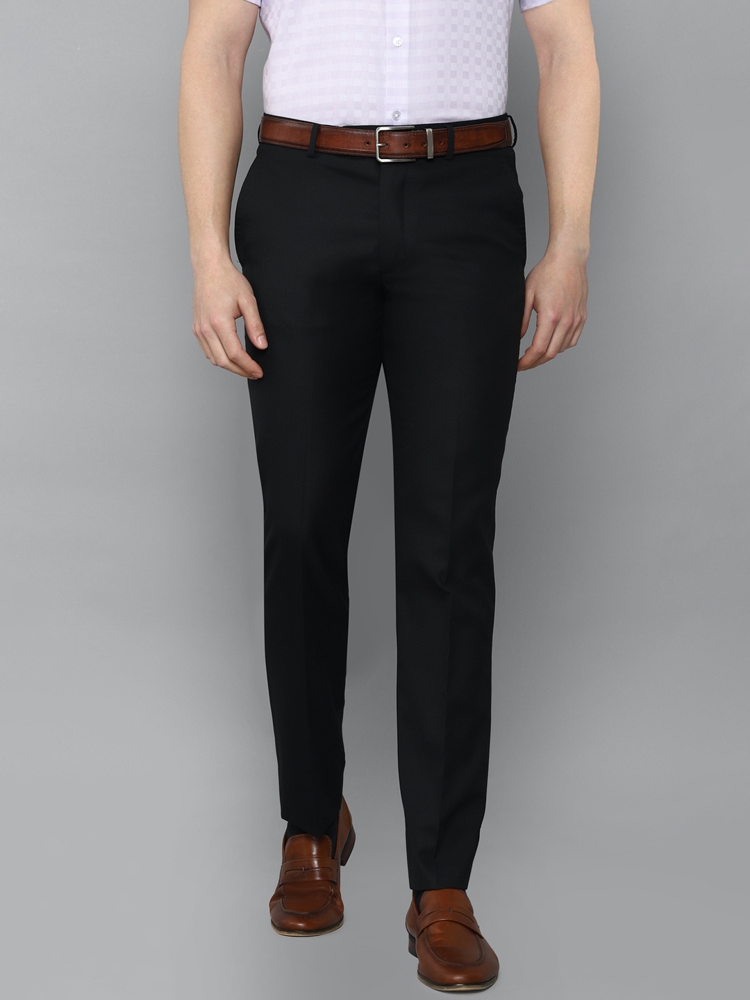 

Louis Philippe Men Textured Slim Fit Formal Trousers, Black