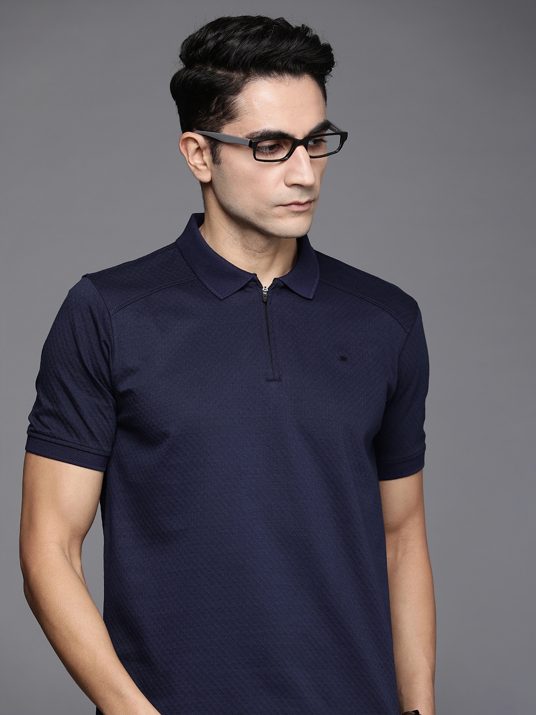

Louis Philippe Men Navy Blue Polo Collar Pure Cotton T-shirt