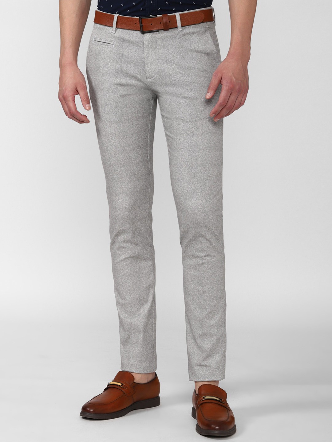 

V Dot Men Grey Textured Slim Fit Trousers