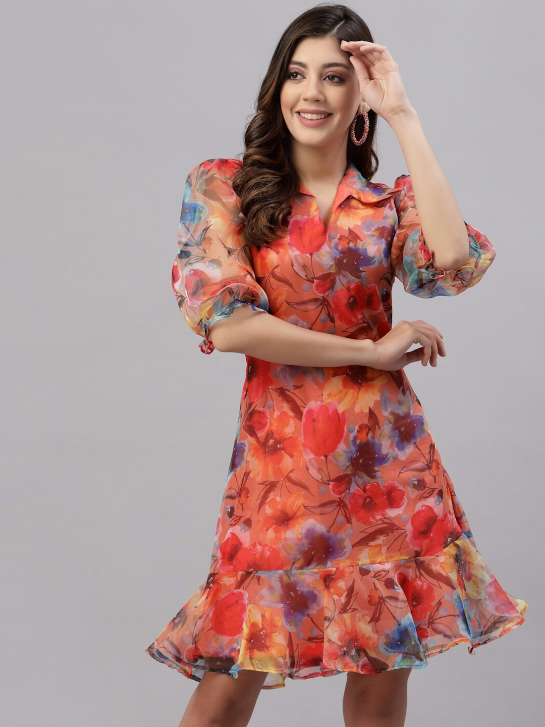 

Get Glamr Women Orange Floral Dress