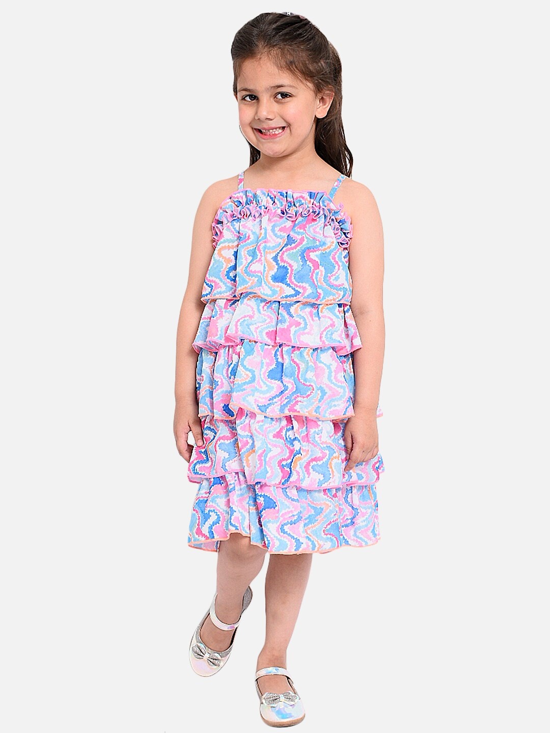 

Nauti Nati White & Blue Layered Crepe A-Line Dress