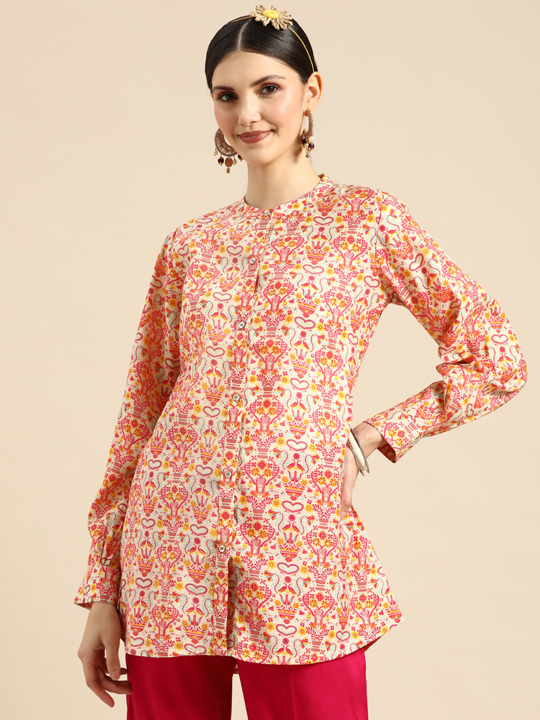 

Sangria Women Pink Classic Printed Casual Shirt