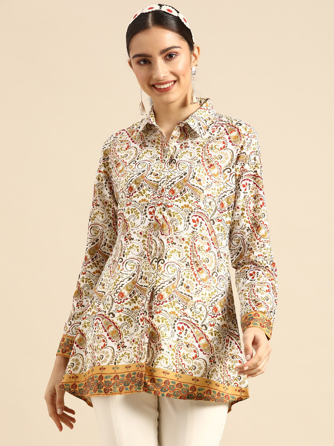 

Sangria Women Beige Classic Printed Casual Shirt