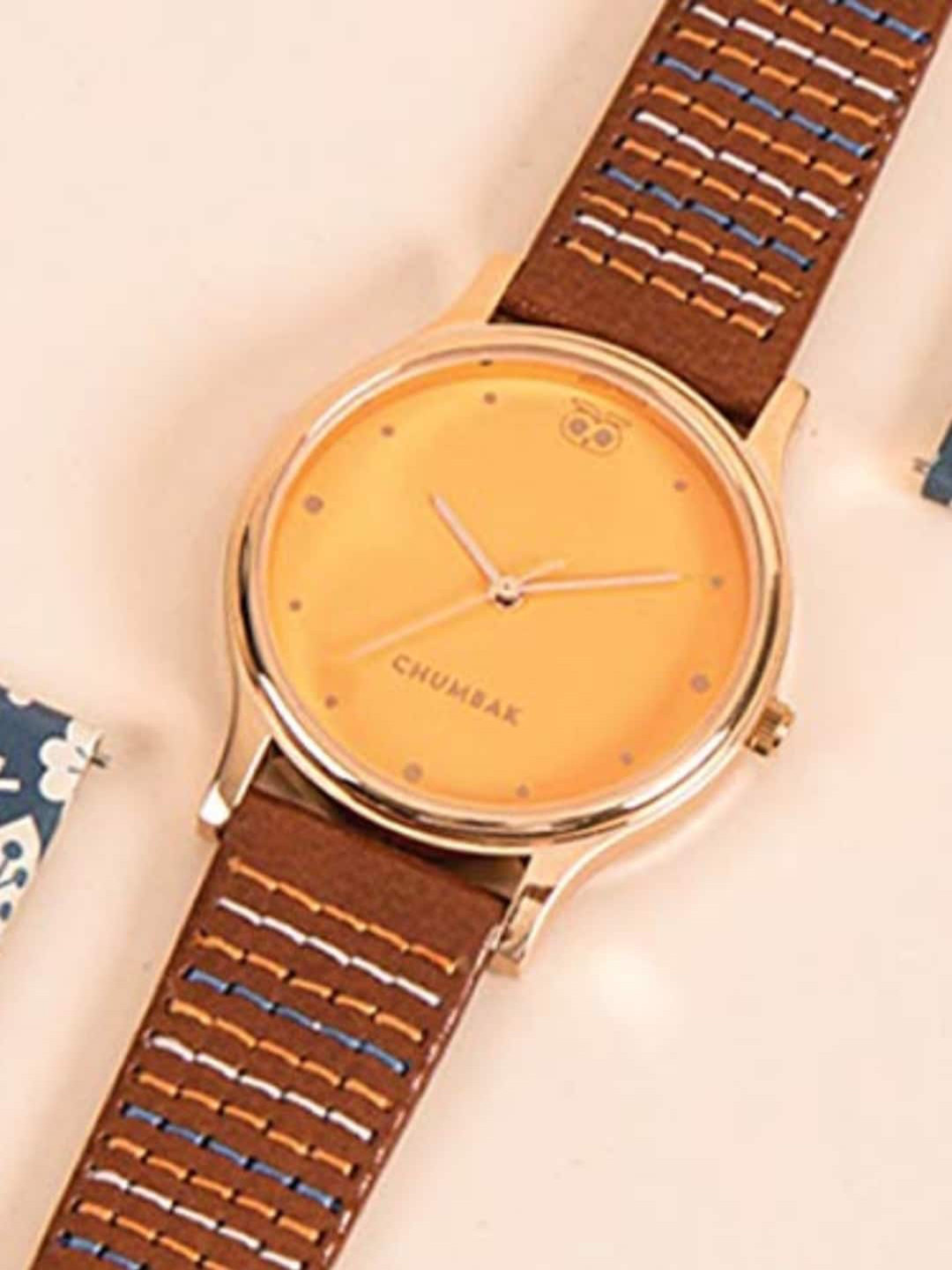 

Chumbak Women Brown Brass Patterned Dial & Pink Bracelet Style Straps Analogue Watch