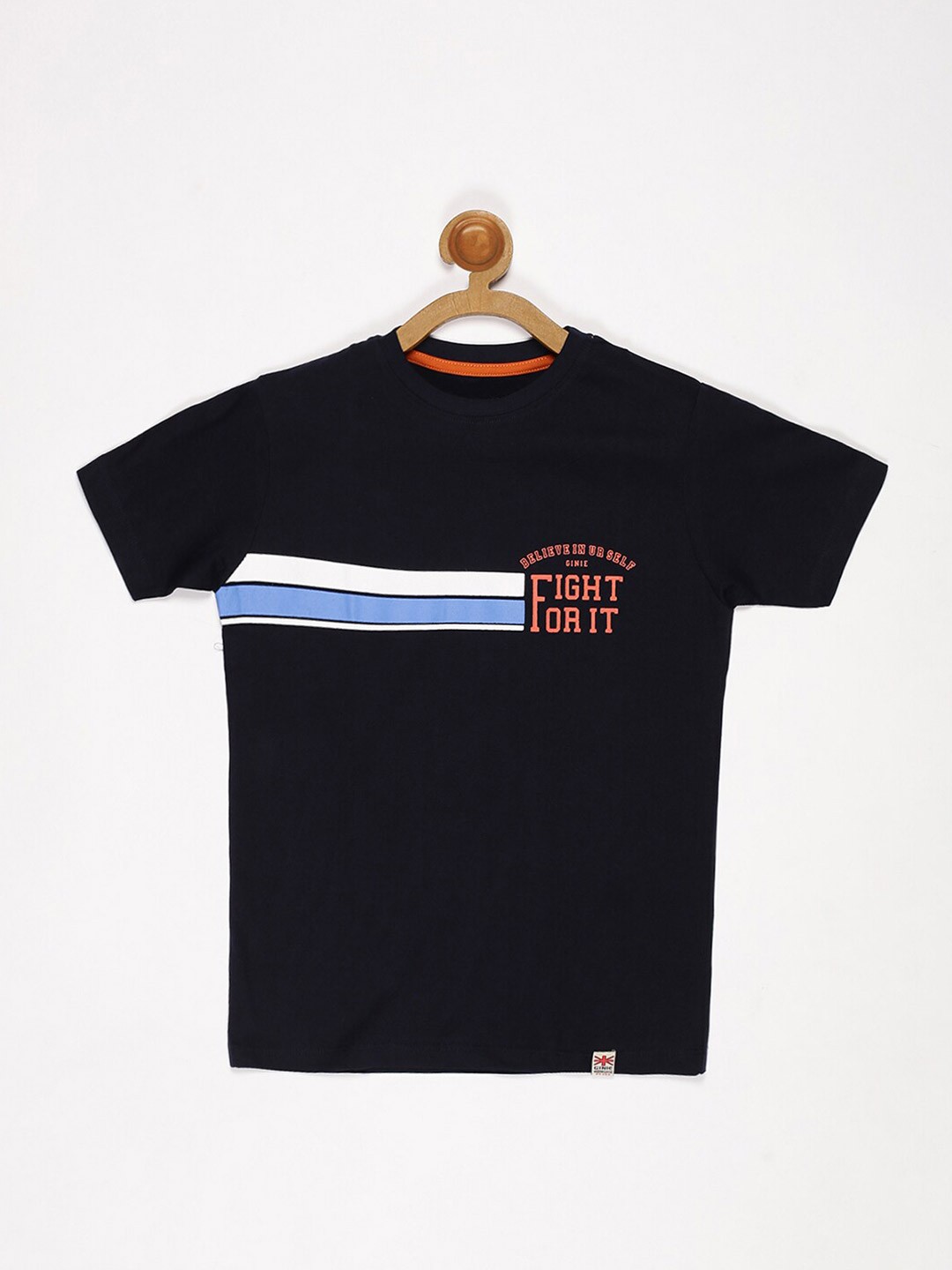 

V2 Value & Variety Boys Navy Blue Typography Colourblocked Polo Collar T-shirt