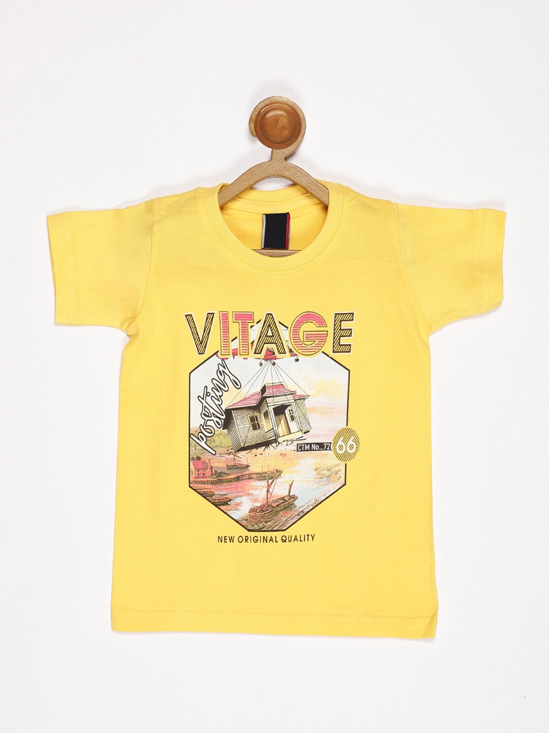 

V2 Value & Variety Boys Yellow Printed Applique T-shirt