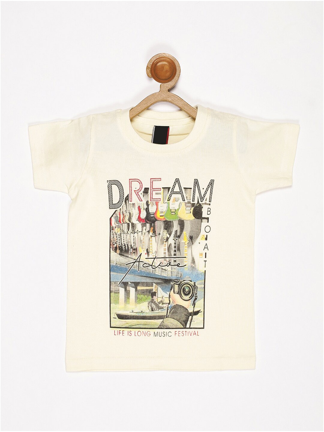

V2 Value & Variety Boys Cream-Coloured Typography Printed Applique T-shirt