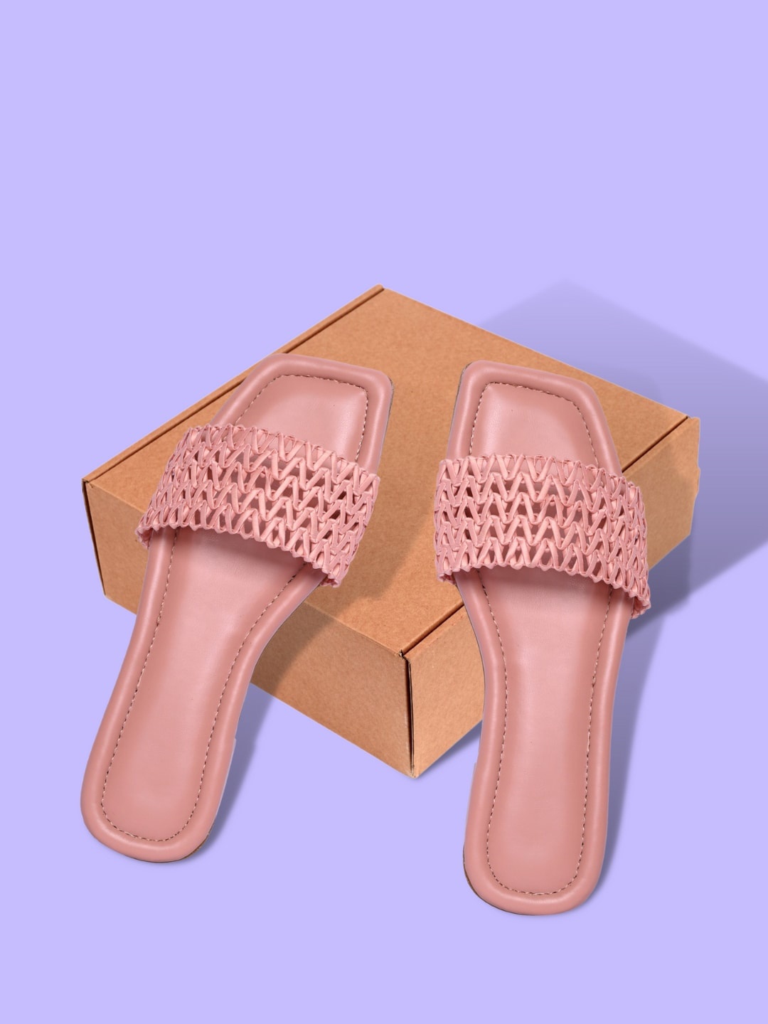 

PERY PAO Women Peach-Coloured Textured Open Toe Flats