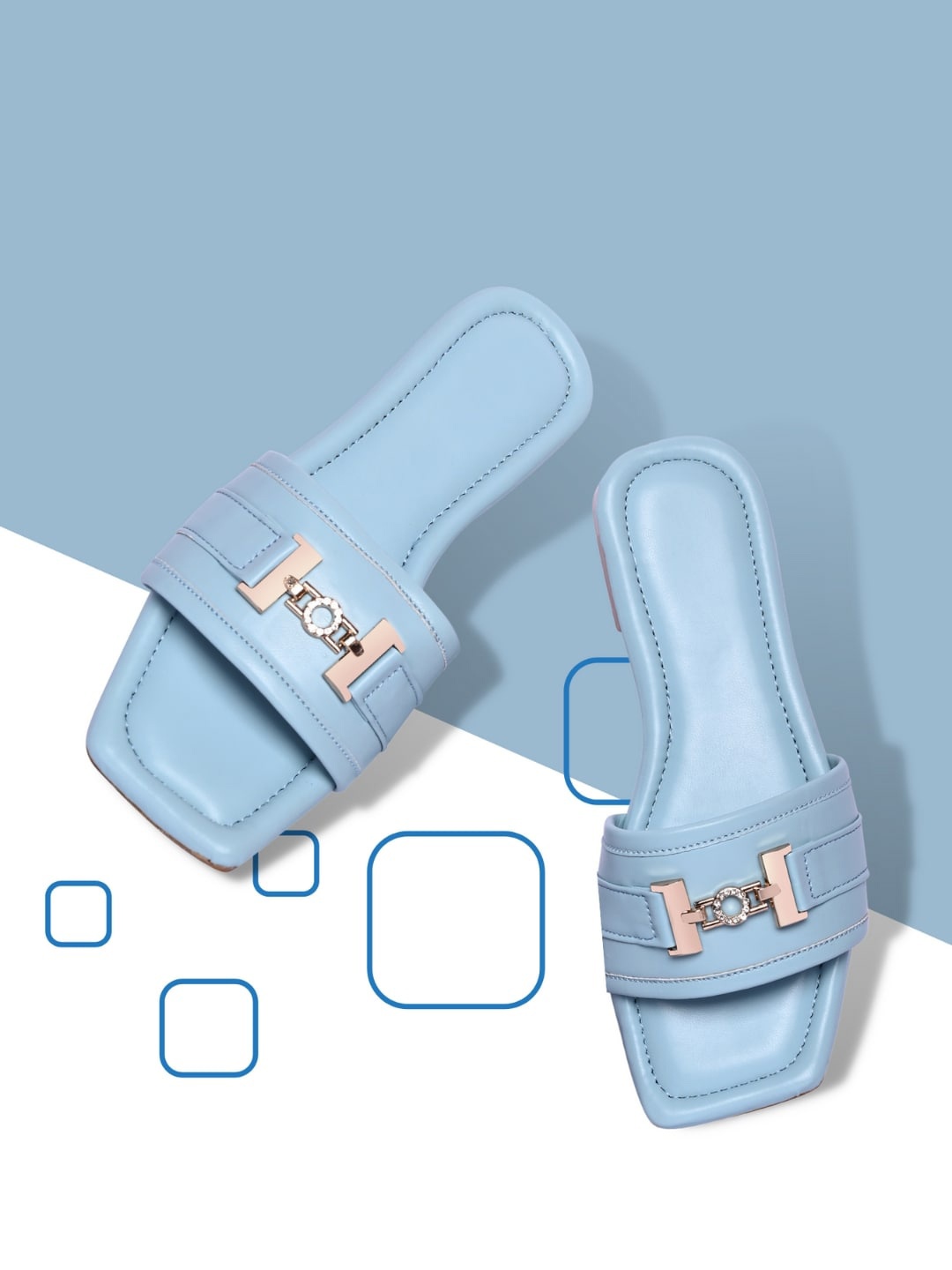 

PERY PAO Women Blue Buckles Flats