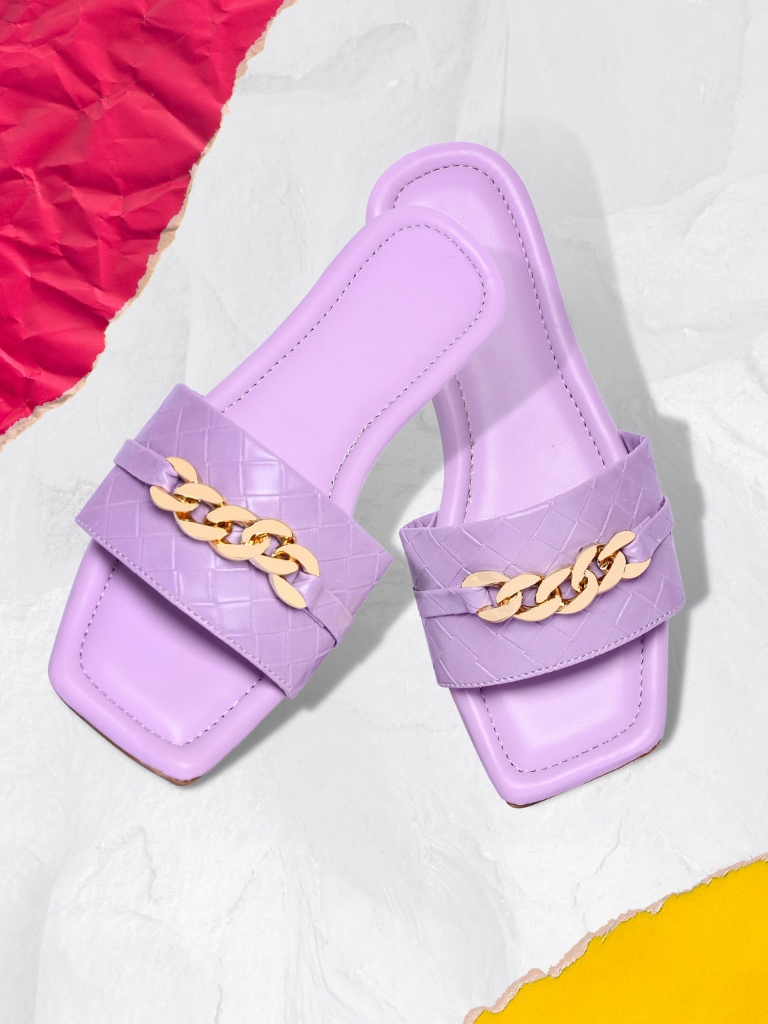 

PERY PAO Women Purple Open Toe Casual Flats With Western Embellished