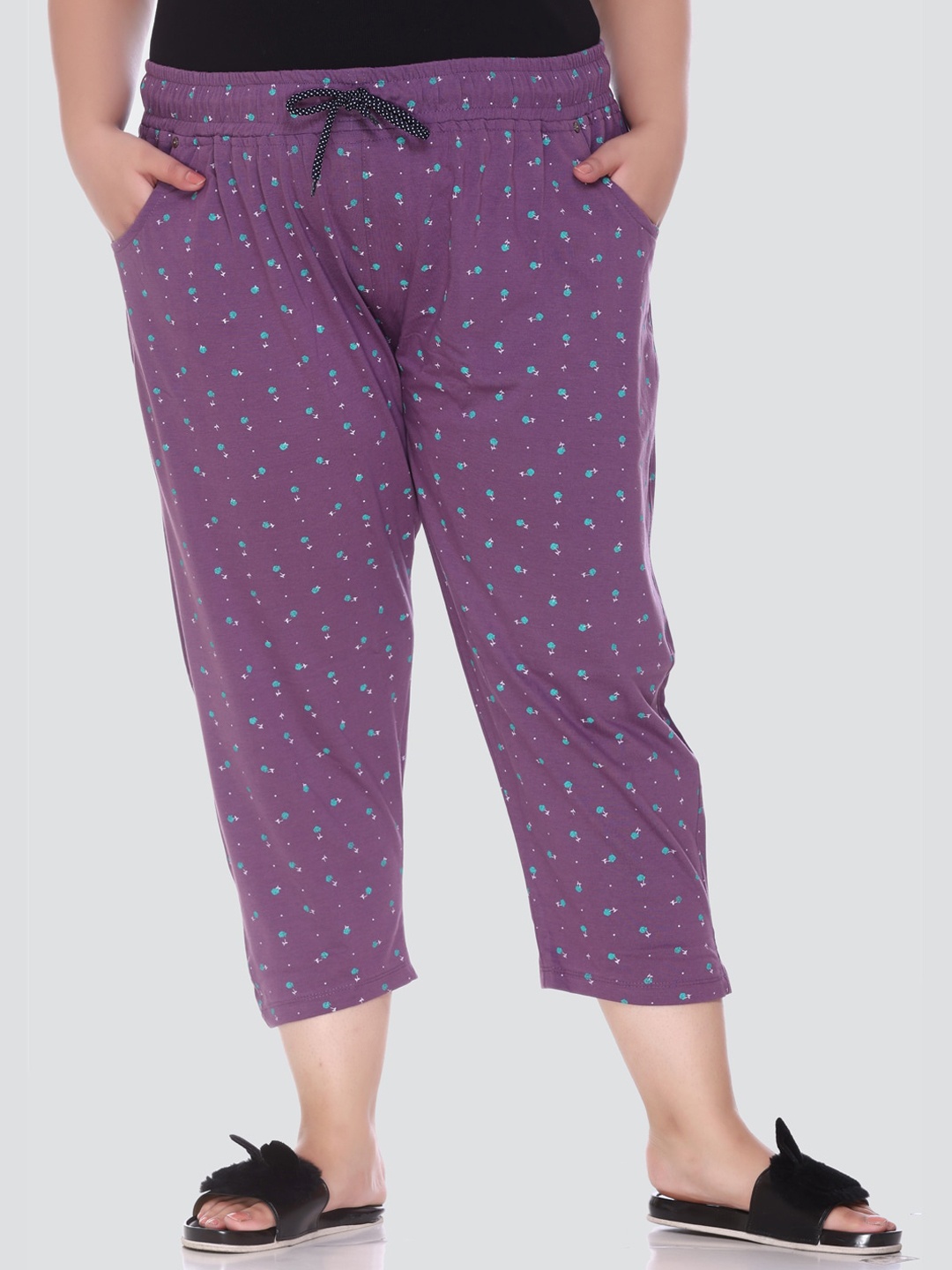 

CUPID Women Plus Size Purple & Blue Printed Capris