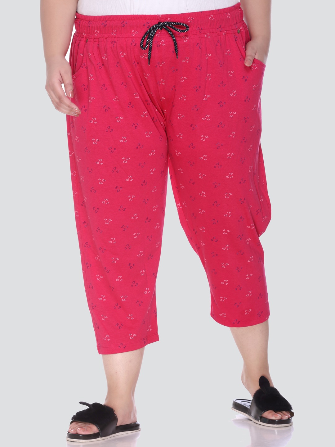 

CUPID Women Plus Size Printed Lounge Capris, Pink