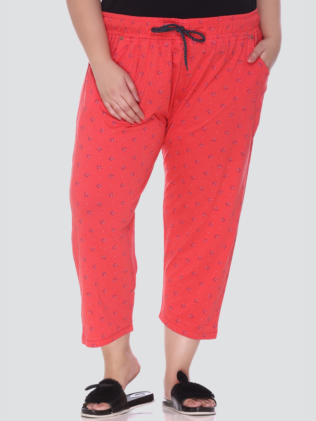 

CUPID Women Plus Size Printed Lounge Capris, Pink