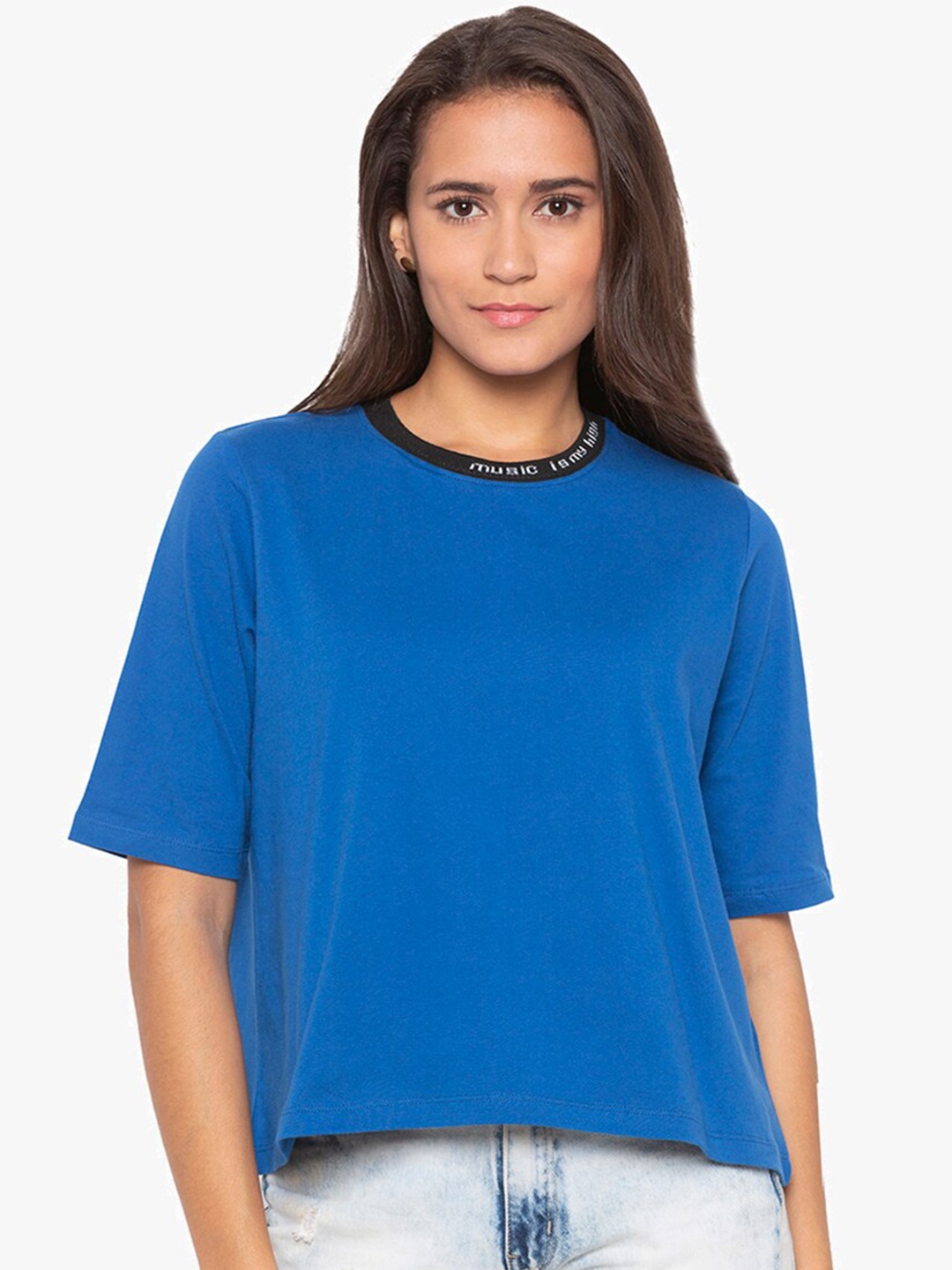

Disrupt Women Blue Extended Sleeves Boxy Fit Cotton T-shirt