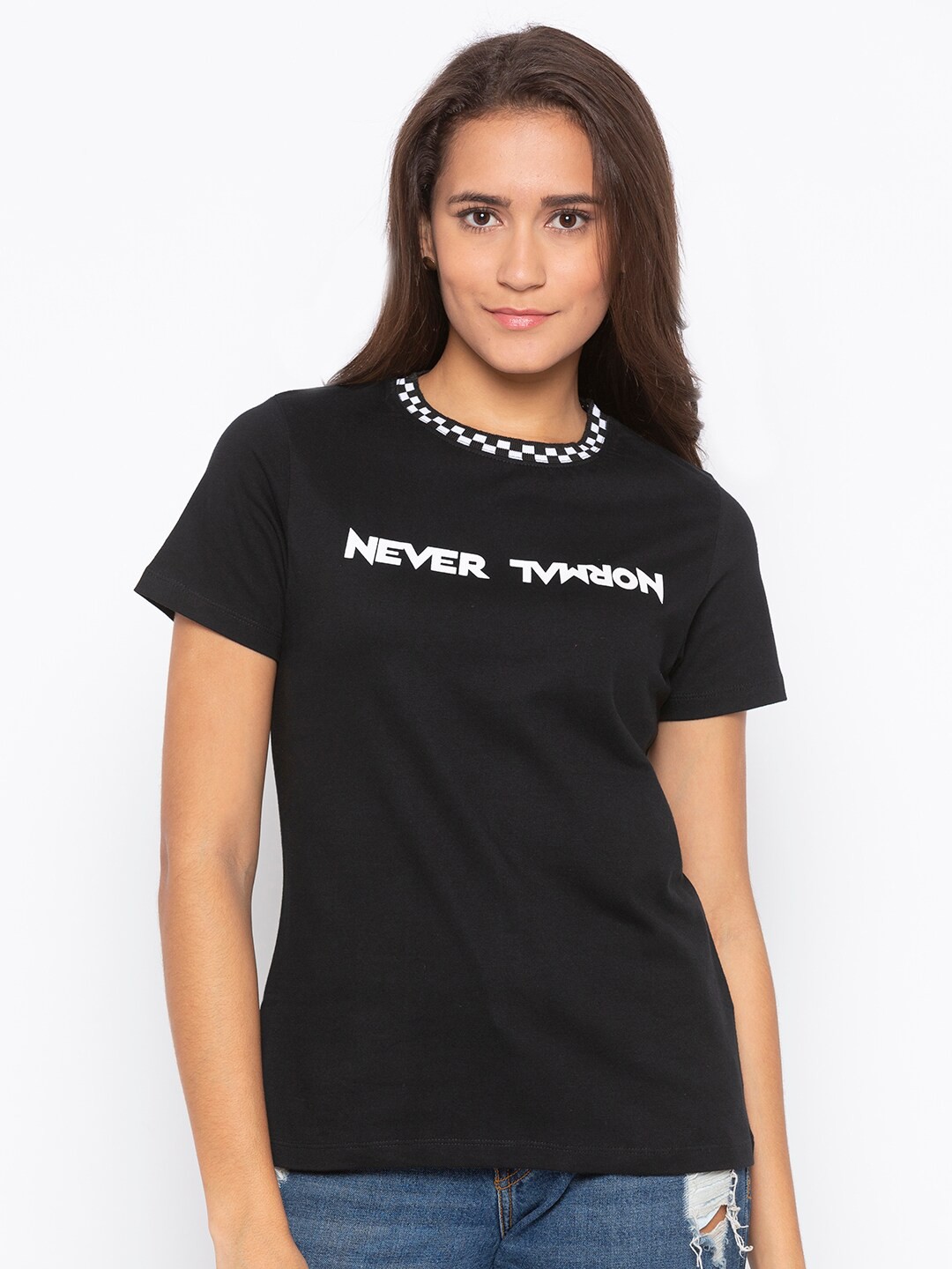 

Disrupt Women Black Typography Printed T-shirt