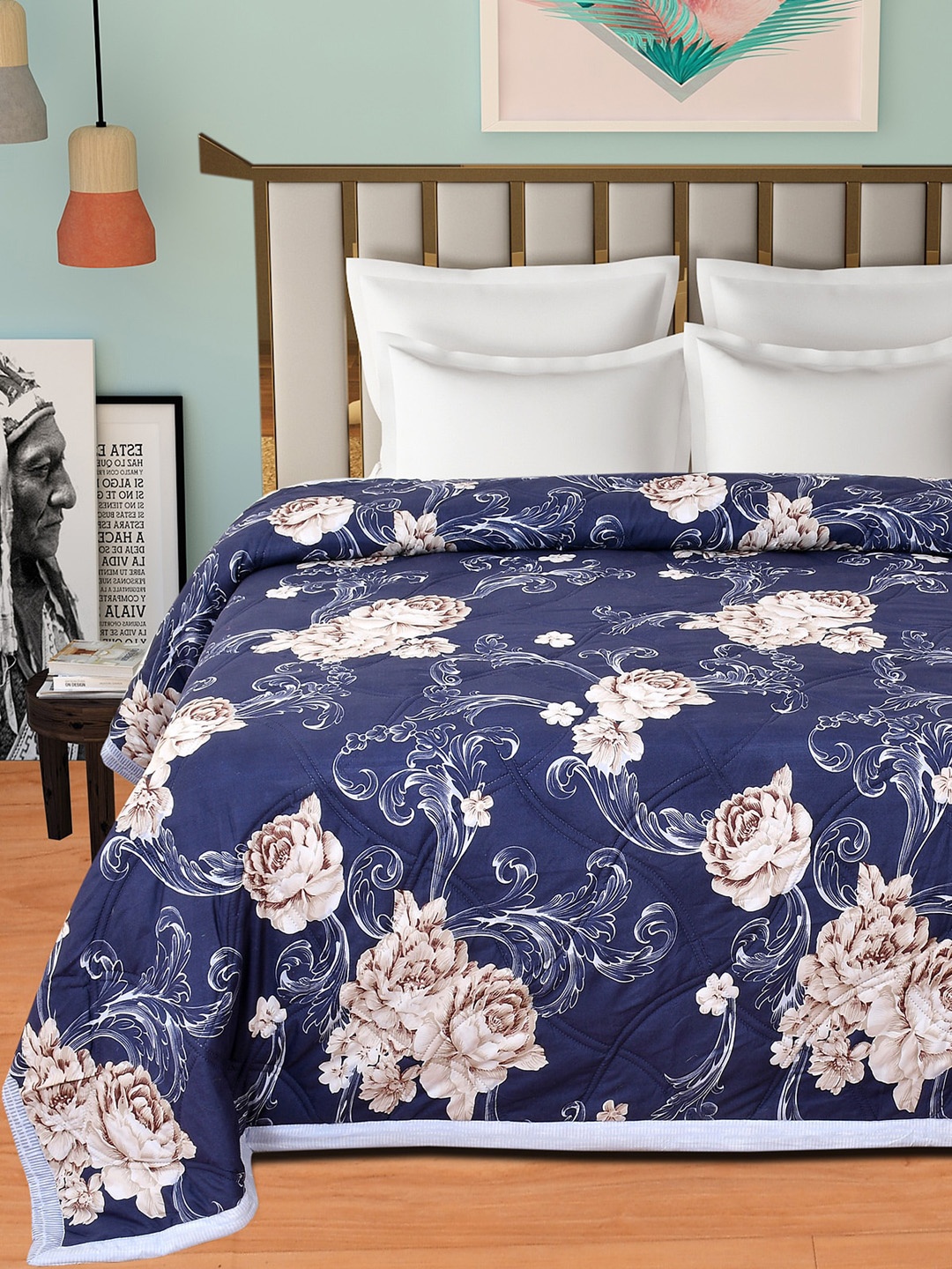 

Florida Blue & White Floral Microfiber AC Room 120 GSM Double Bed Comforter