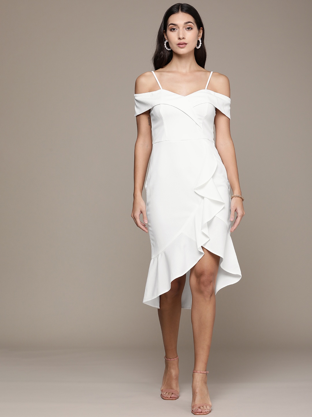 

bebe White Off-Shoulder A-Line Dress