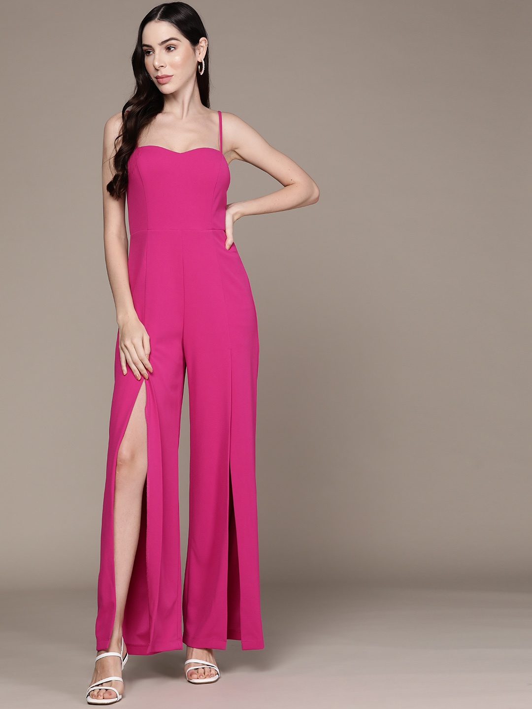 

bebe Women Fuchsia Solid Future Glam High Slit Basic Jumpsuit