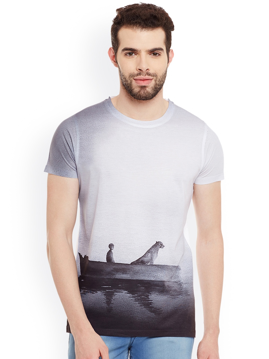 

Wear Your Mind Men Grey Printed Round Neck T-shirt