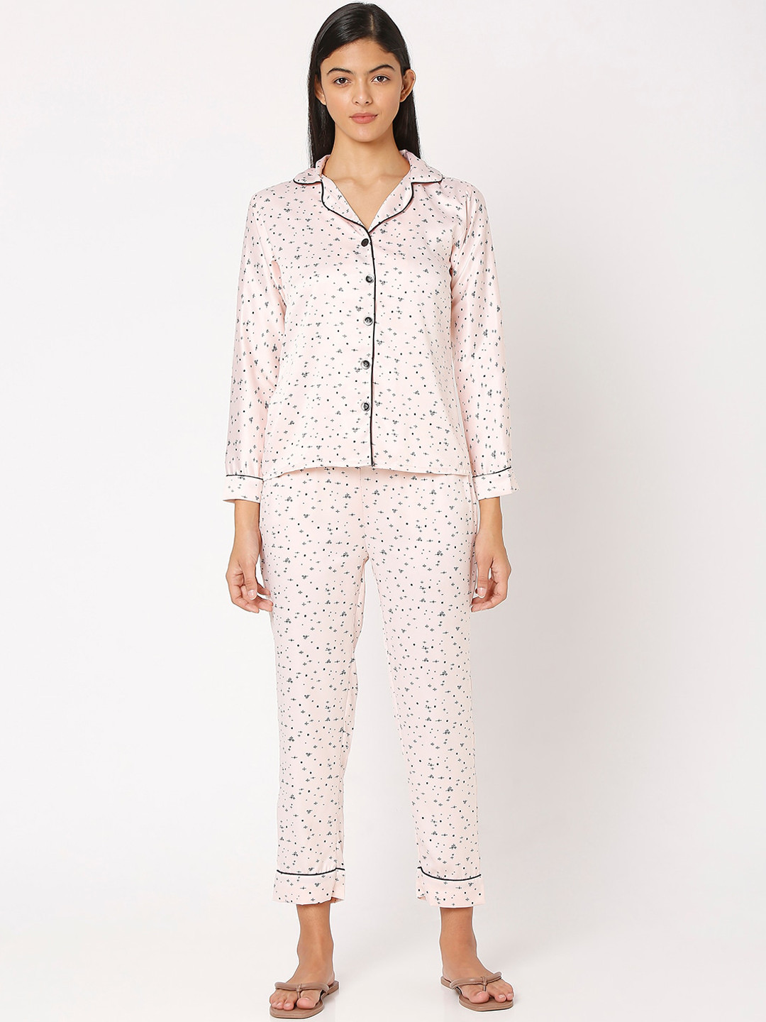 

Smarty Pants Women Pink & Grey Printed Night suit