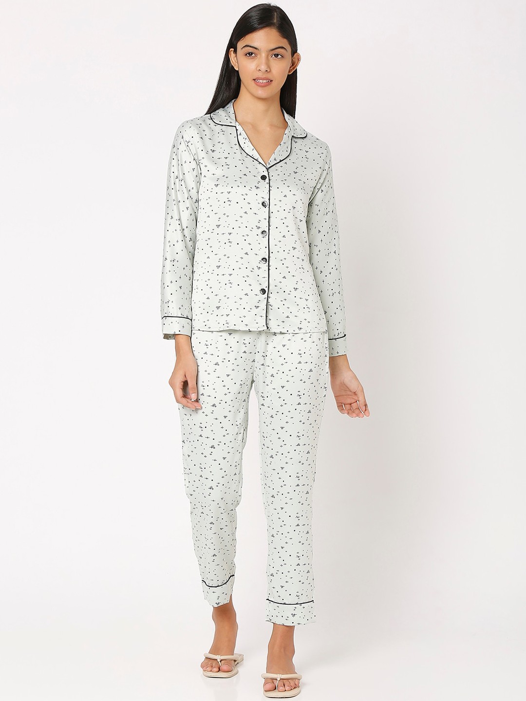 

Smarty Pants Women Green & Black Abstract Printed Satin Night suit