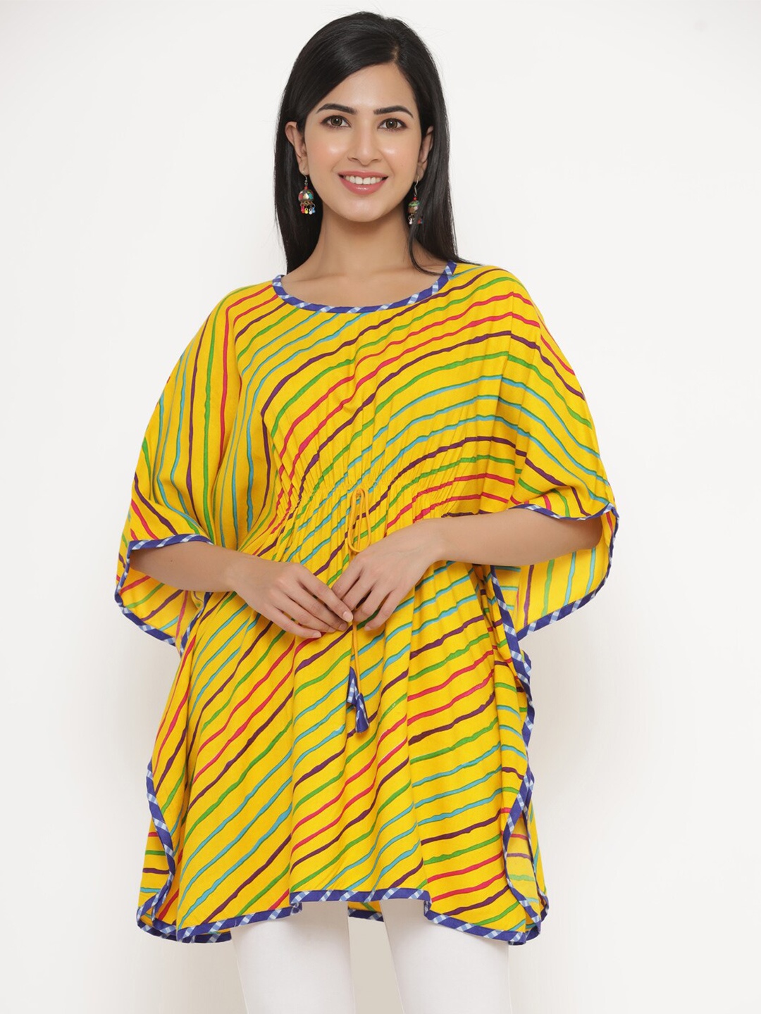 

Fabriko Women Yellow Striped Kaftan Longline Top