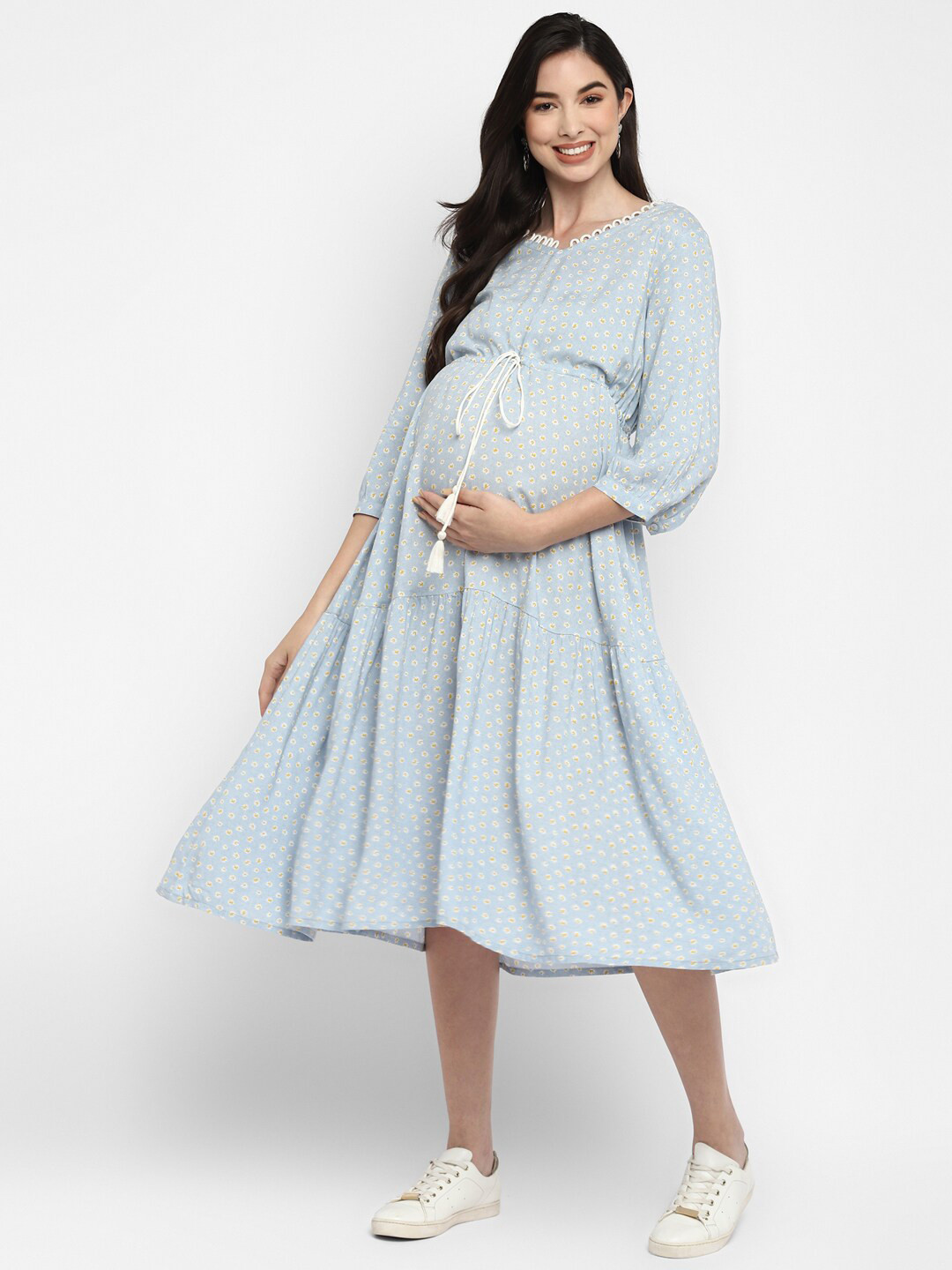

Momsoon Maternity Blue Floral Maternity A-Line Midi Dress