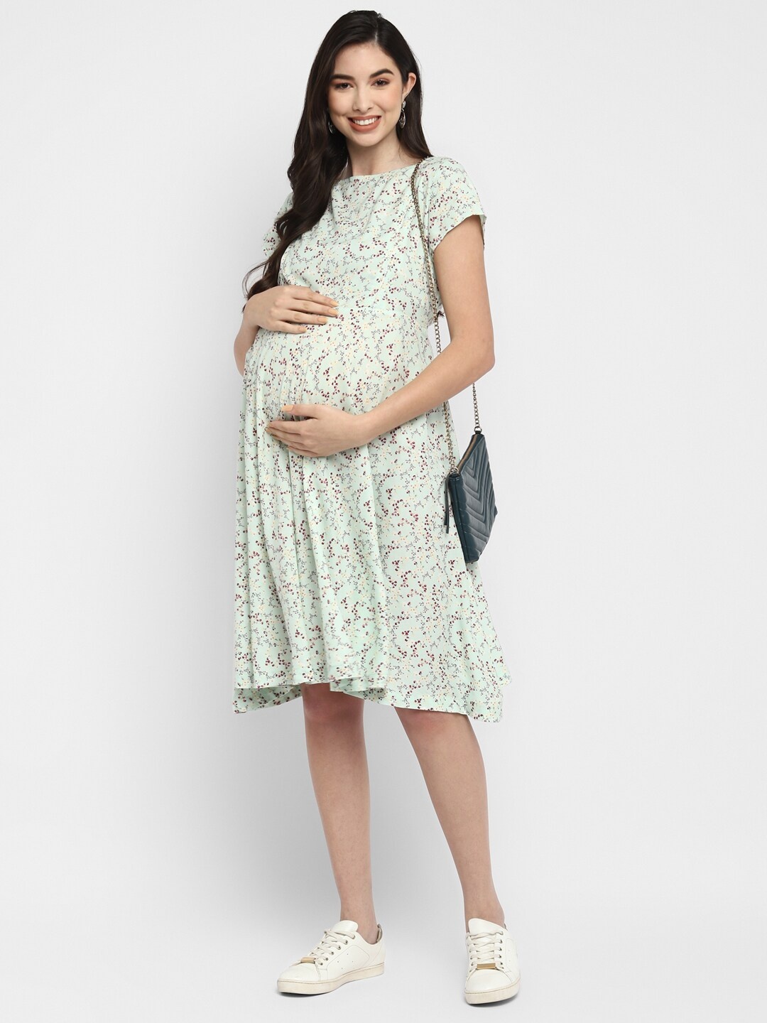 

Momsoon Maternity Green Floral Maternity A-Line Dress