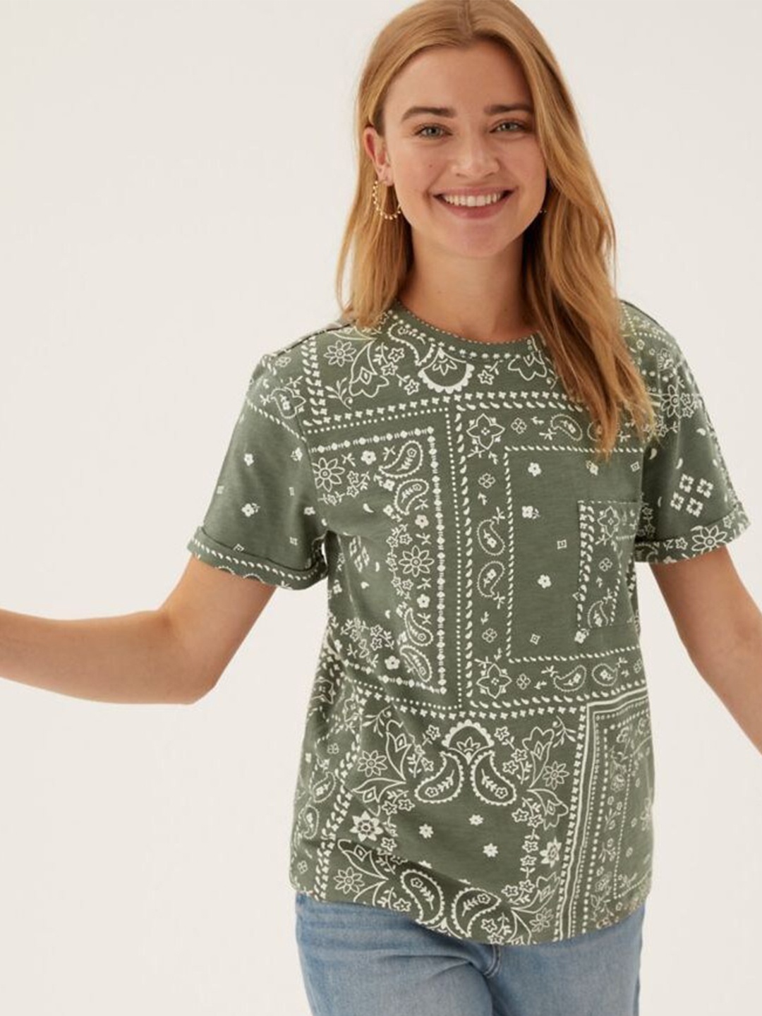 

Marks & Spencer Women Green Printed T-shirt