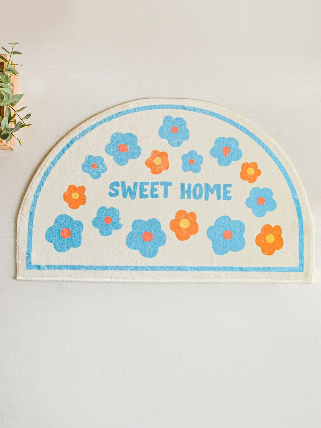

Nestasia Off-White & Blue Floral Semicircle Doormat