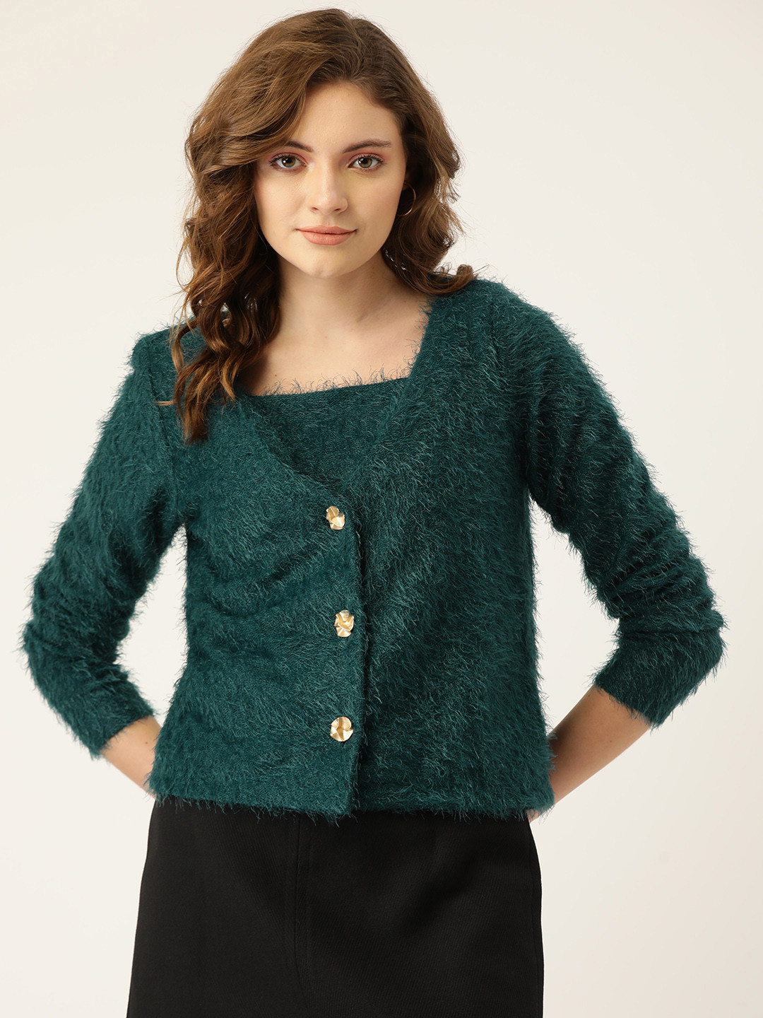 

Madame Teal Green Faux Fur Top with Camisole