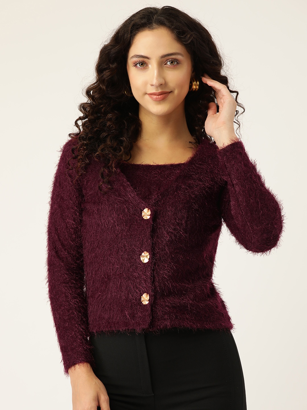 

Madame Burgundy Faux Fur Top with Camisole